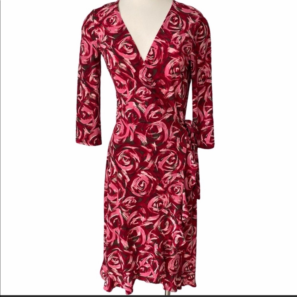 BCBGMaxAzria Pink/Red Floral Wrap Dress